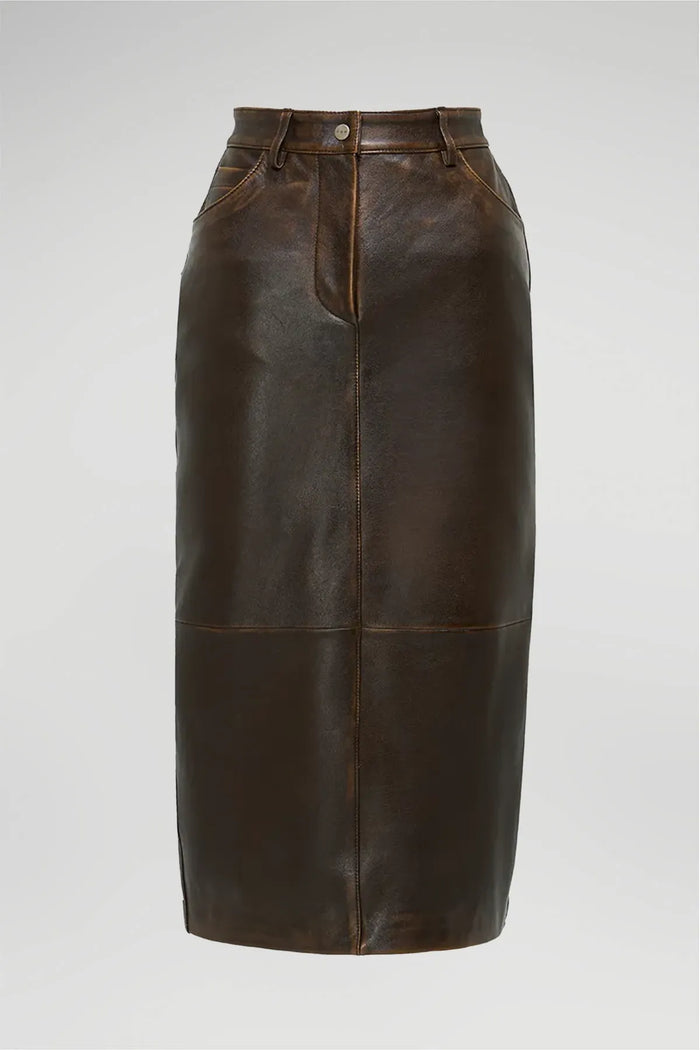 Vespucci By Vsp Fanny - Jupe En Cuir Marron