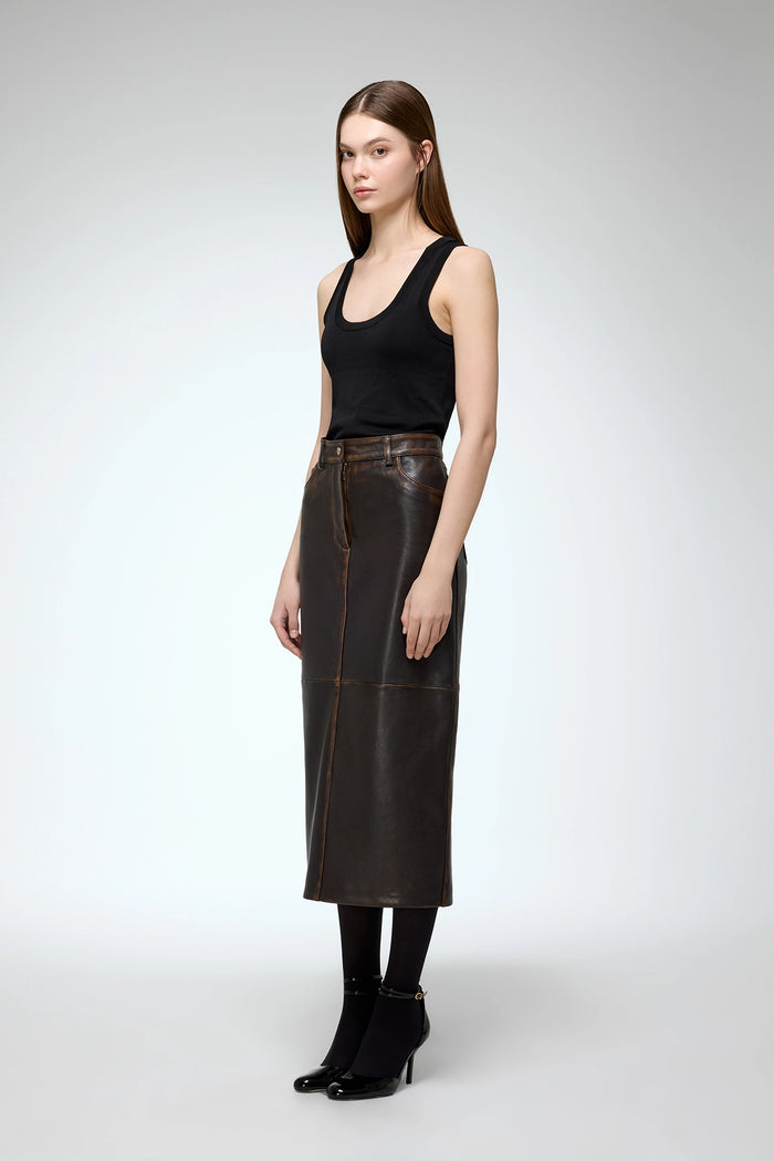 Vespucci By Vsp Fanny - Jupe En Cuir Marron