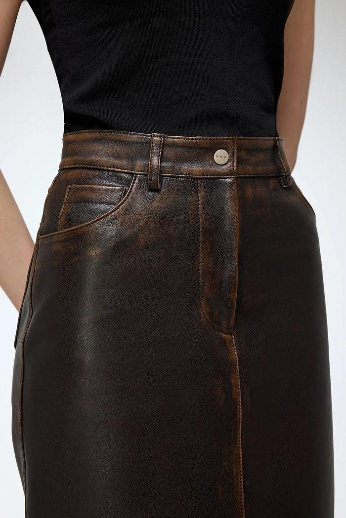 Vespucci By Vsp Fanny - Jupe En Cuir Marron