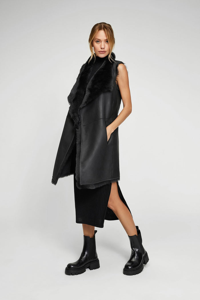 Vespucci By Vsp Gilet En Peau Lainée Anthracite