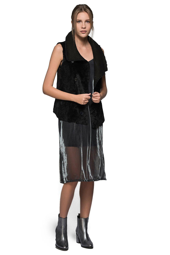 Vespucci By Vsp Gilet En Peau Lainée Noire