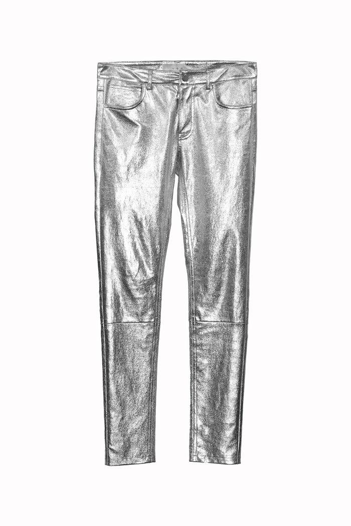 vespucci by vsp Grey Leather Pants