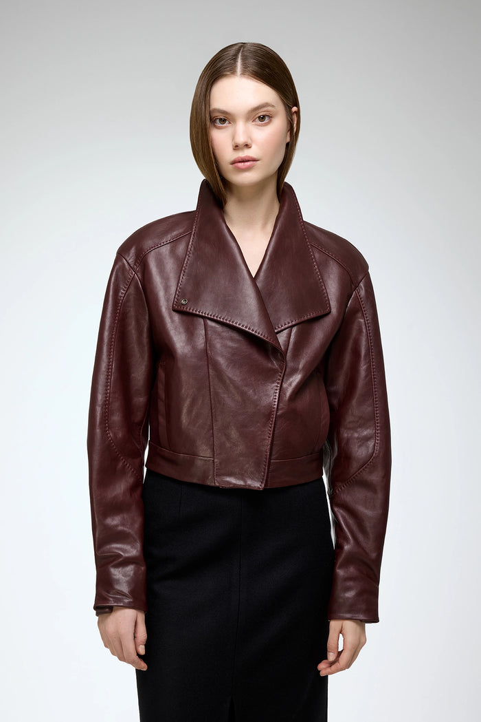 Vespucci By Vsp Isla - Veste En Cuir Cerise