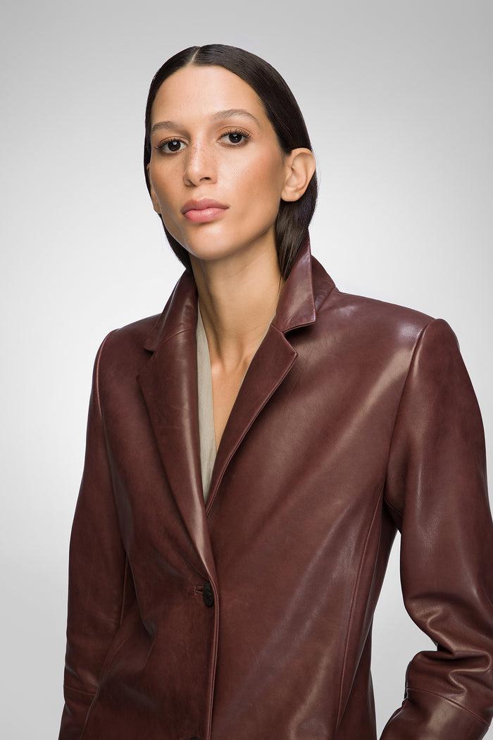 Vespucci By Vsp Laurence - Manteau En Cuir Cerise