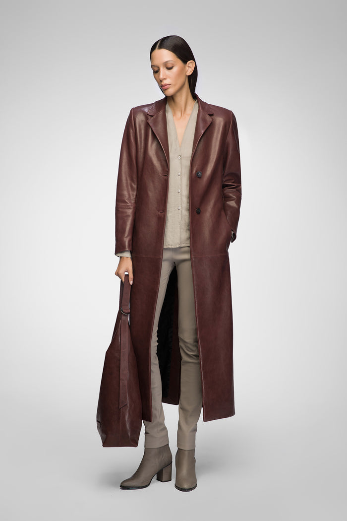 Vespucci By Vsp Laurence - Manteau En Cuir Cerise