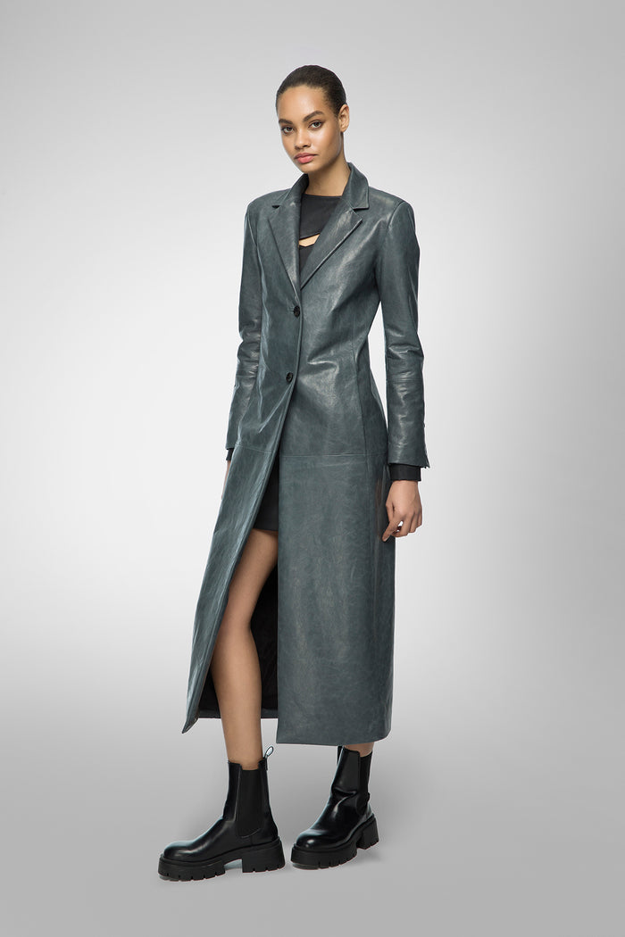 Vespucci By Vsp Laurence - Manteau En Cuir Indigo