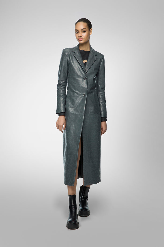 Vespucci By Vsp Laurence - Manteau En Cuir Indigo