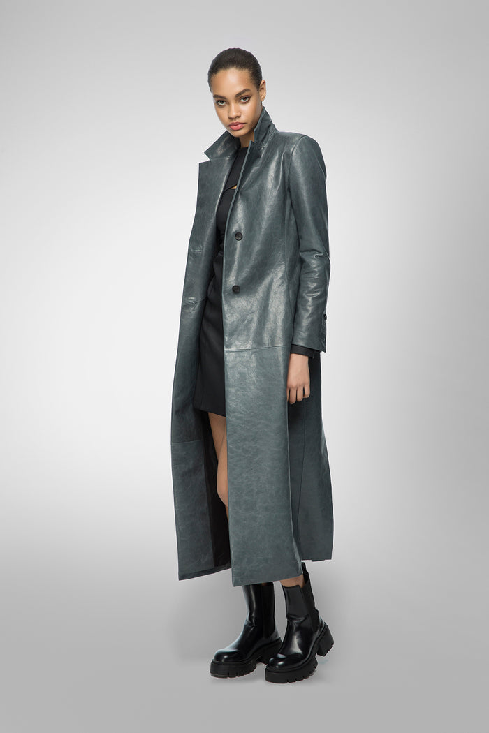 Vespucci By Vsp Laurence - Manteau En Cuir Indigo