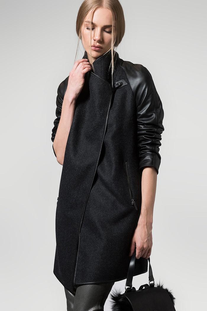 Vespucci By Vsp Manteau En Laine Anthracite Gris