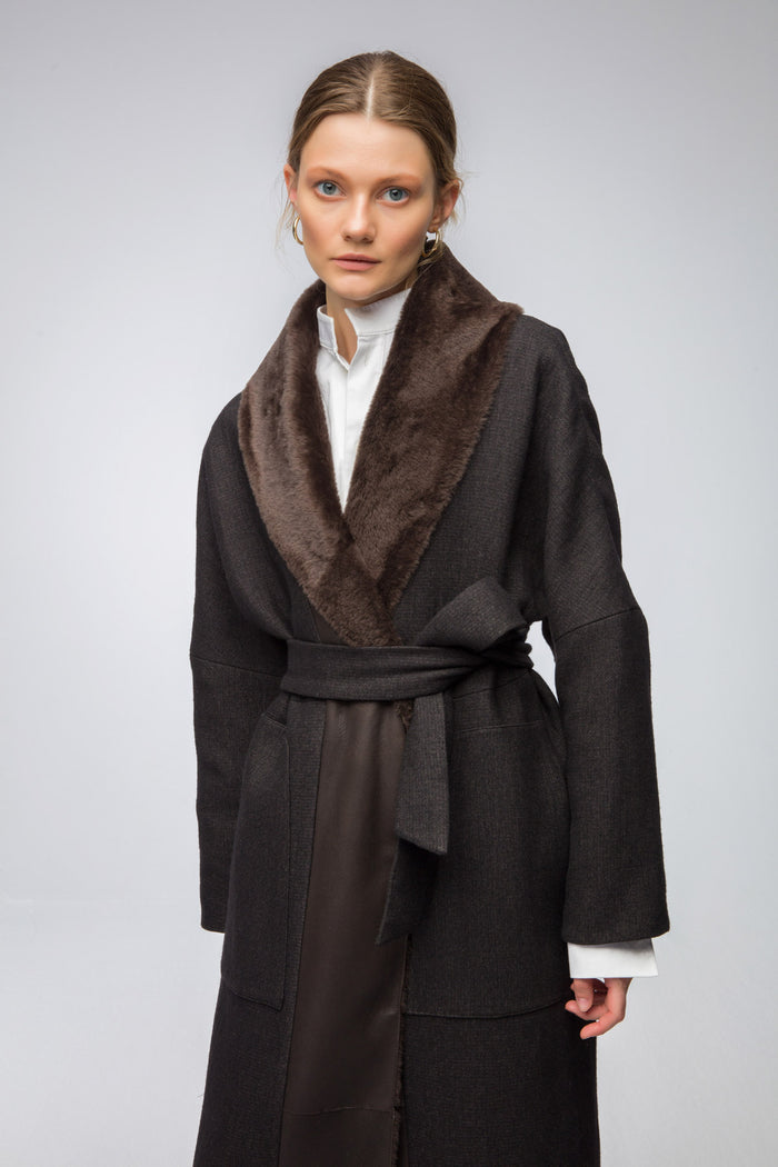 Vespucci By Vsp Manteau En Laine Brune Amere