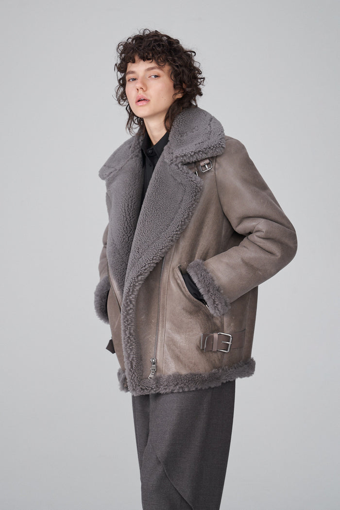 Vespucci By Vsp Manteau En Peau Lainé Gris