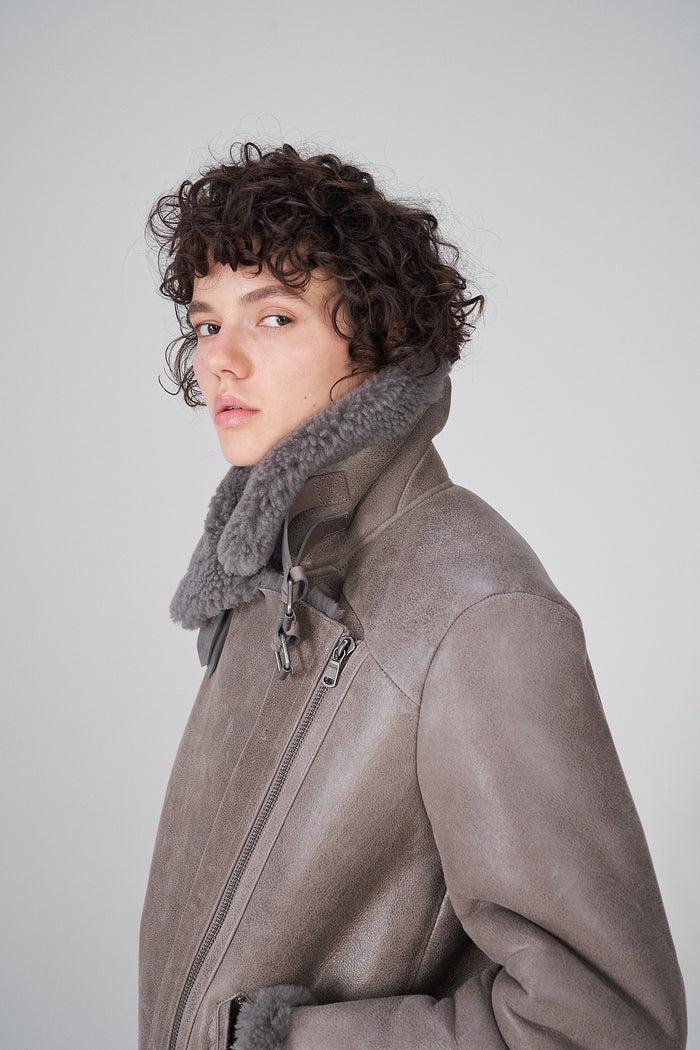 Vespucci By Vsp Manteau En Peau Lainé Gris