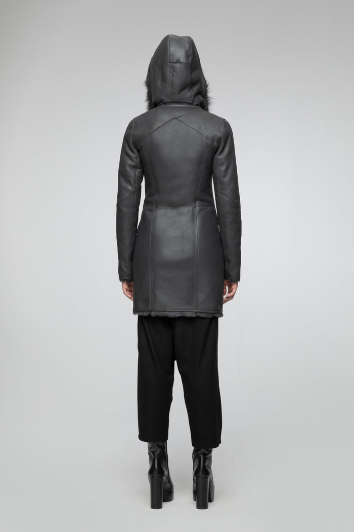 Vespucci By Vsp Manteau En Peau Lainée Anthracite