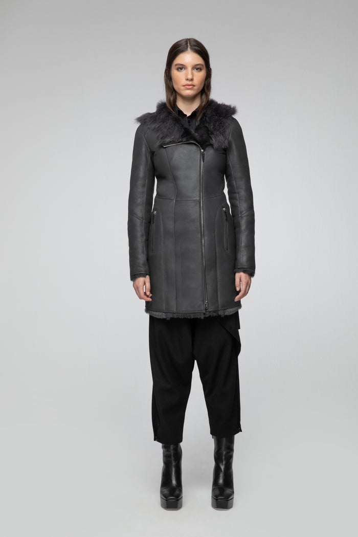 vespucci by vsp Manteau en peau lainée Anthracite