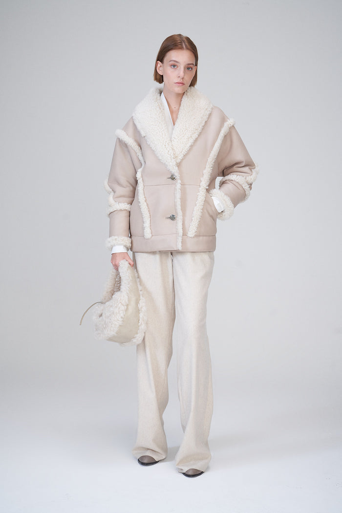 Vespucci By Vsp Manteau En Peau Lainée Beige