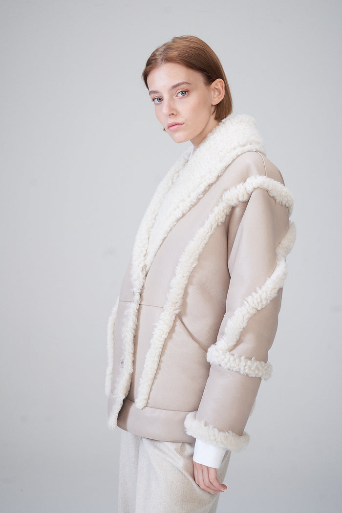 Vespucci By Vsp Manteau En Peau Lainée Beige