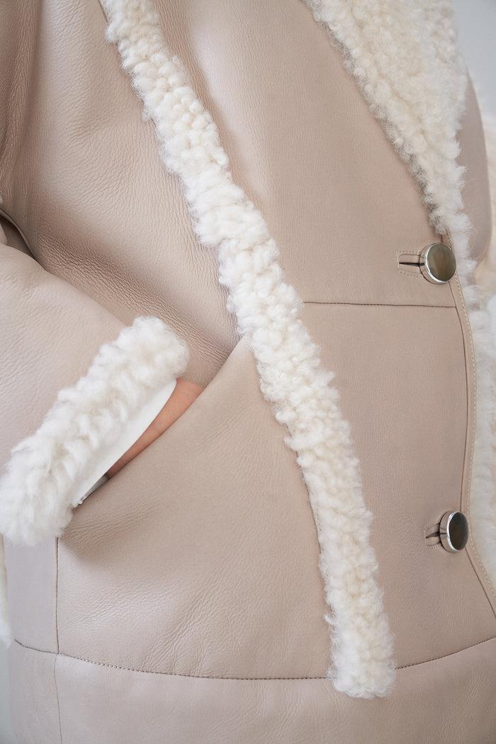 Vespucci By Vsp Manteau En Peau Lainée Beige