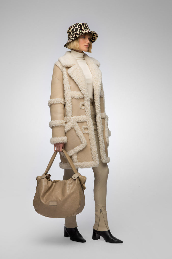 Vespucci By Vsp Manteau En Peau Lainée Ecru