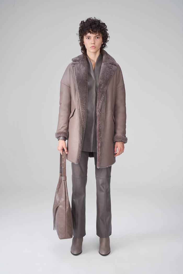 Vespucci By Vsp Manteau En Peau Lainée Grise