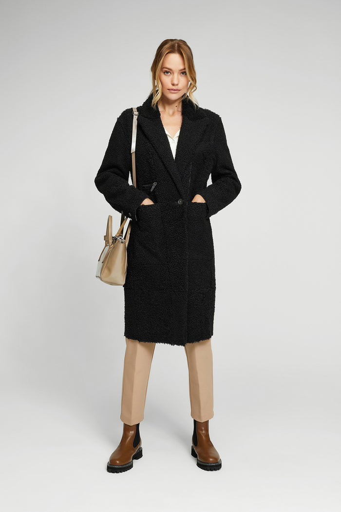 Vespucci By Vsp Manteau En Peau Lainée Noir