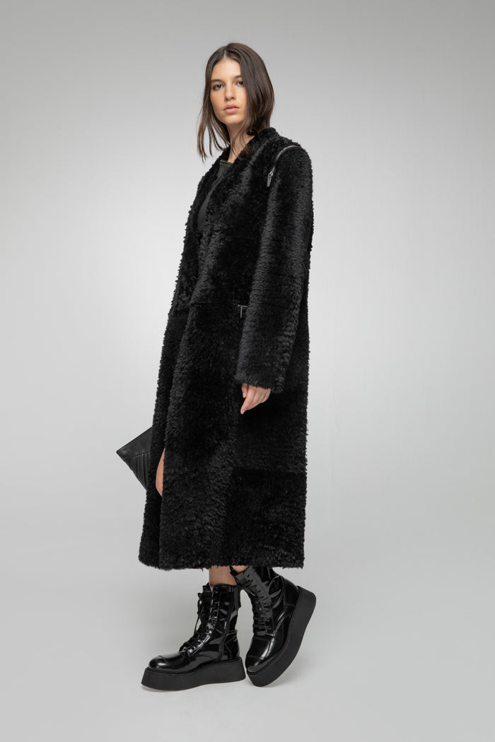 Vespucci By Vsp Manteau En Peau Lainée Noir