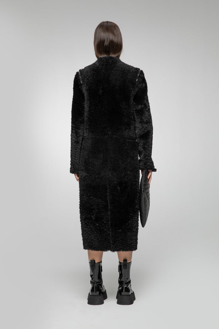 Vespucci By Vsp Manteau En Peau Lainée Noir