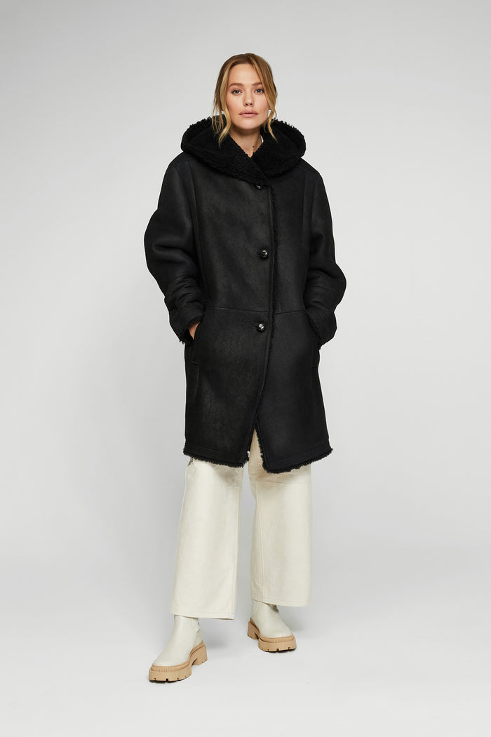 Vespucci By Vsp Manteau En Peau Lainée Noir
