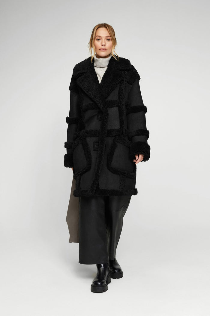 Vespucci By Vsp Manteau En Peau Lainée Noire