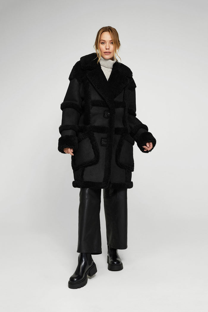 Vespucci By Vsp Manteau En Peau Lainée Noire