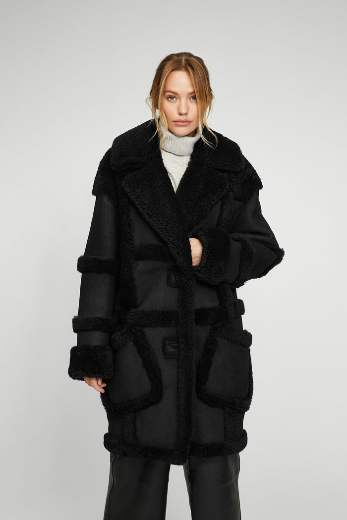 Vespucci By Vsp Manteau En Peau Lainée Noire