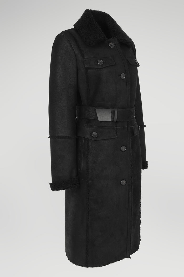 Vespucci By Vsp Manteau En Peau Lainée Noire