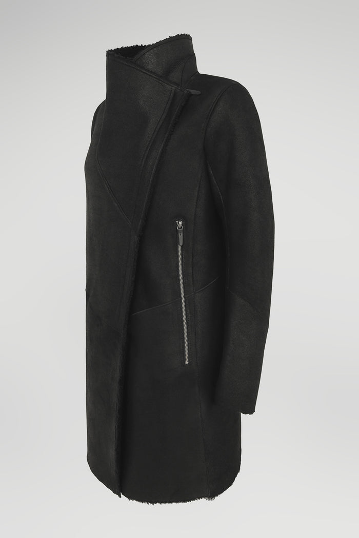 Vespucci By Vsp Manteau En Peau Lainée Noire
