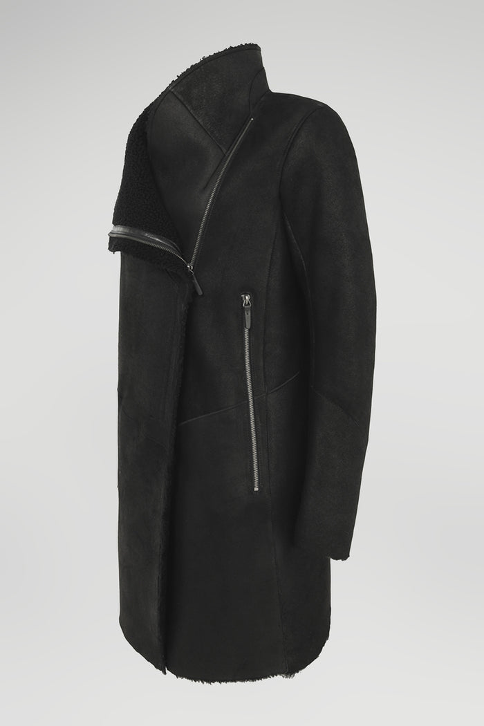 Vespucci By Vsp Manteau En Peau Lainée Noire