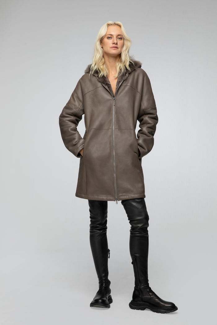 Vespucci By Vsp Manteau En Peau Lainée Nude
