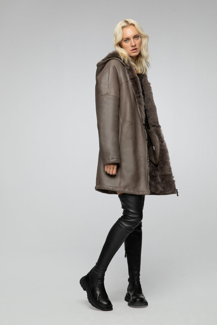 Vespucci By Vsp Manteau En Peau Lainée Nude