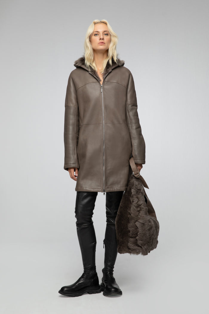 Vespucci By Vsp Manteau En Peau Lainée Nude