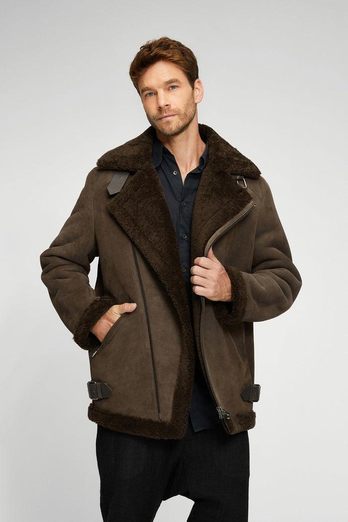 Vespucci By Vsp Manteau En Peau Lainée Tabac Brun