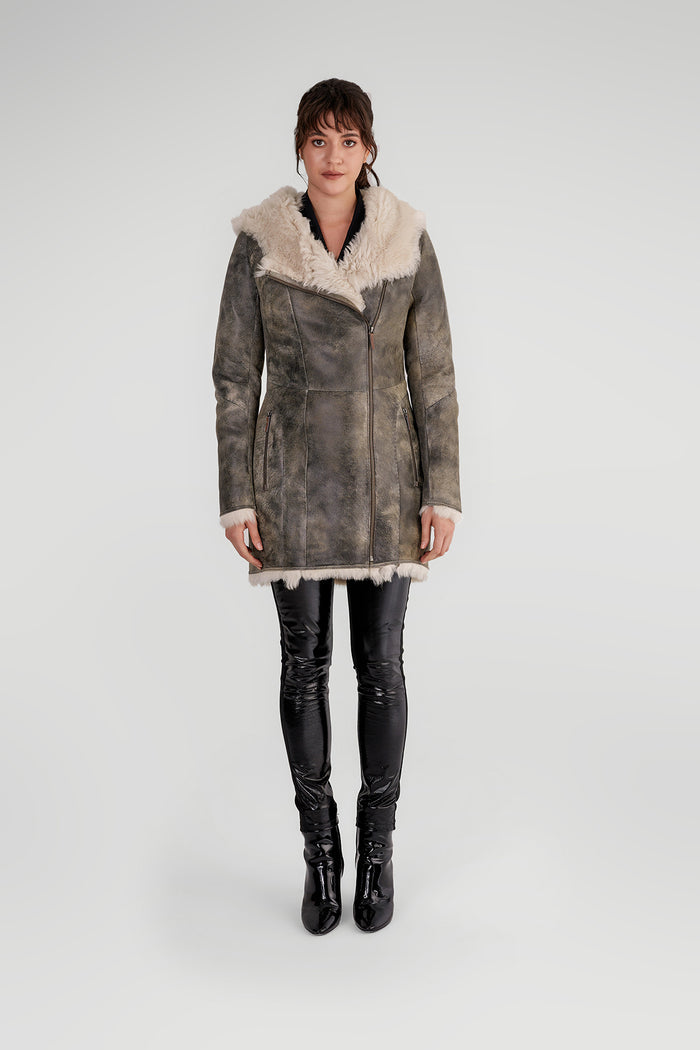 Vespucci By Vsp Manteau En Peau Lainée Verte