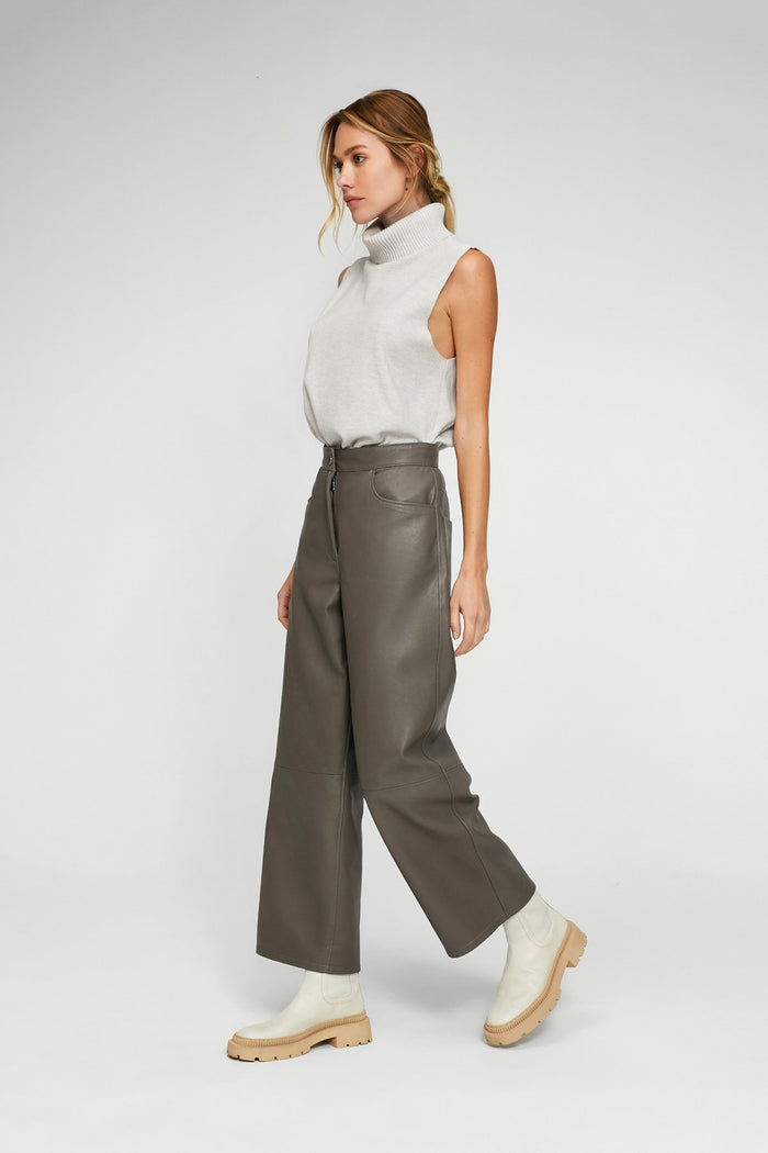 Vespucci By Vsp Pantalon En Cuir Gris