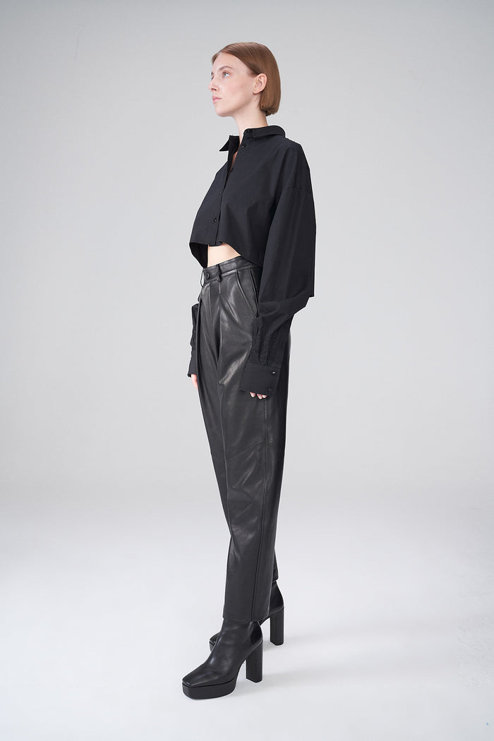 Vespucci By Vsp Pantalon En Cuir Noir
