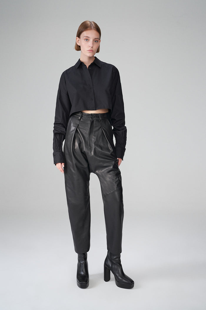 Vespucci By Vsp Pantalon En Cuir Noir