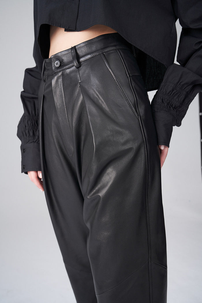 Vespucci By Vsp Pantalon En Cuir Noir