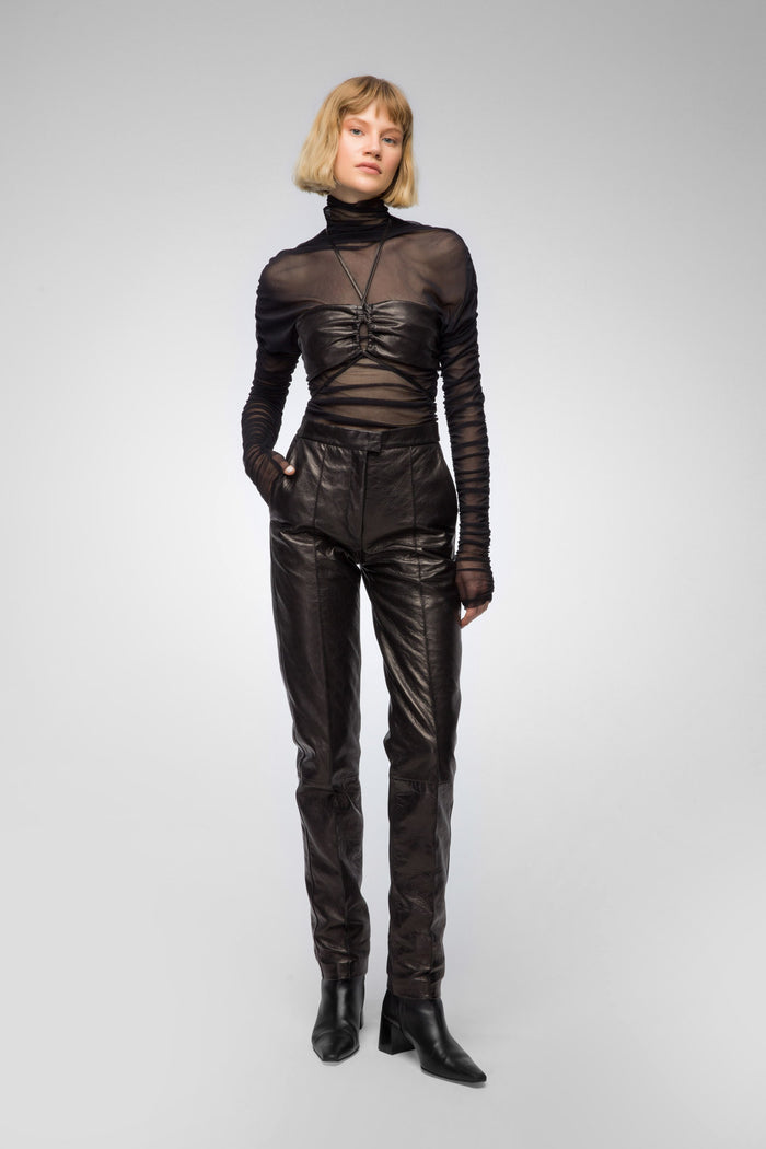 Vespucci By Vsp Pantalon En Cuir Noir