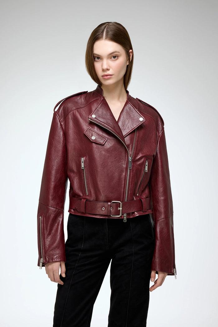 Vespucci By Vsp Ruby - Veste En Cuir Bordeaux