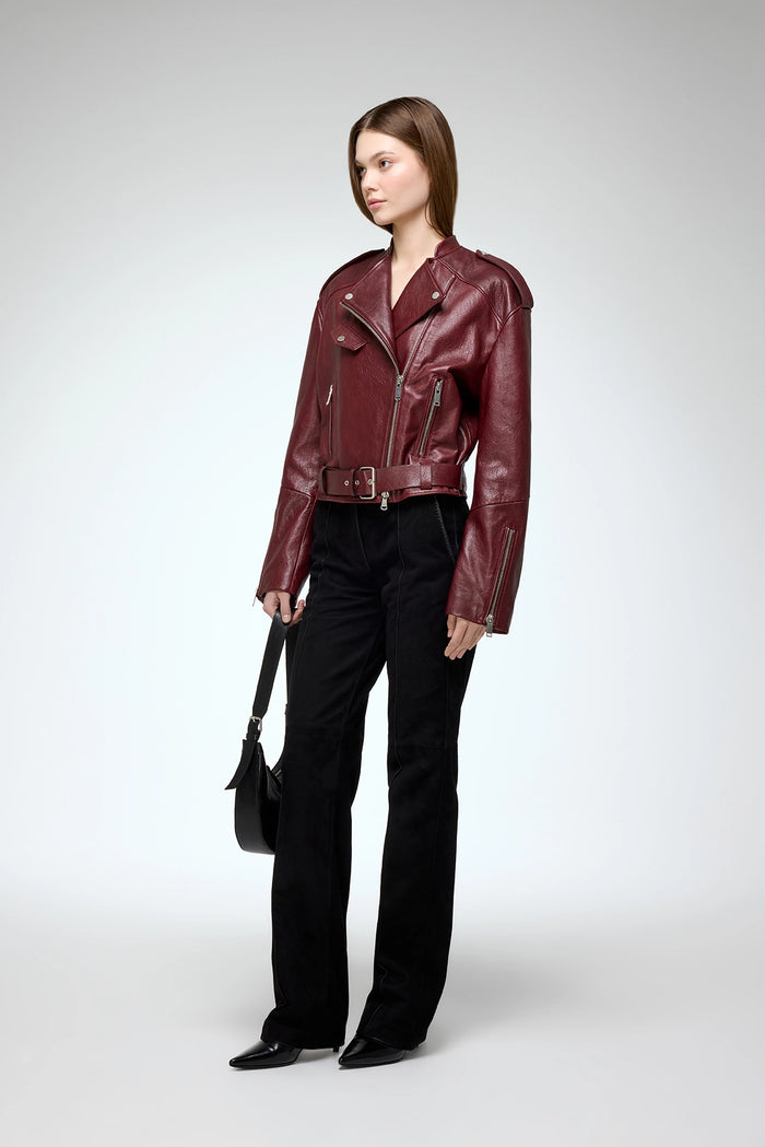 Vespucci By Vsp Ruby - Veste En Cuir Bordeaux