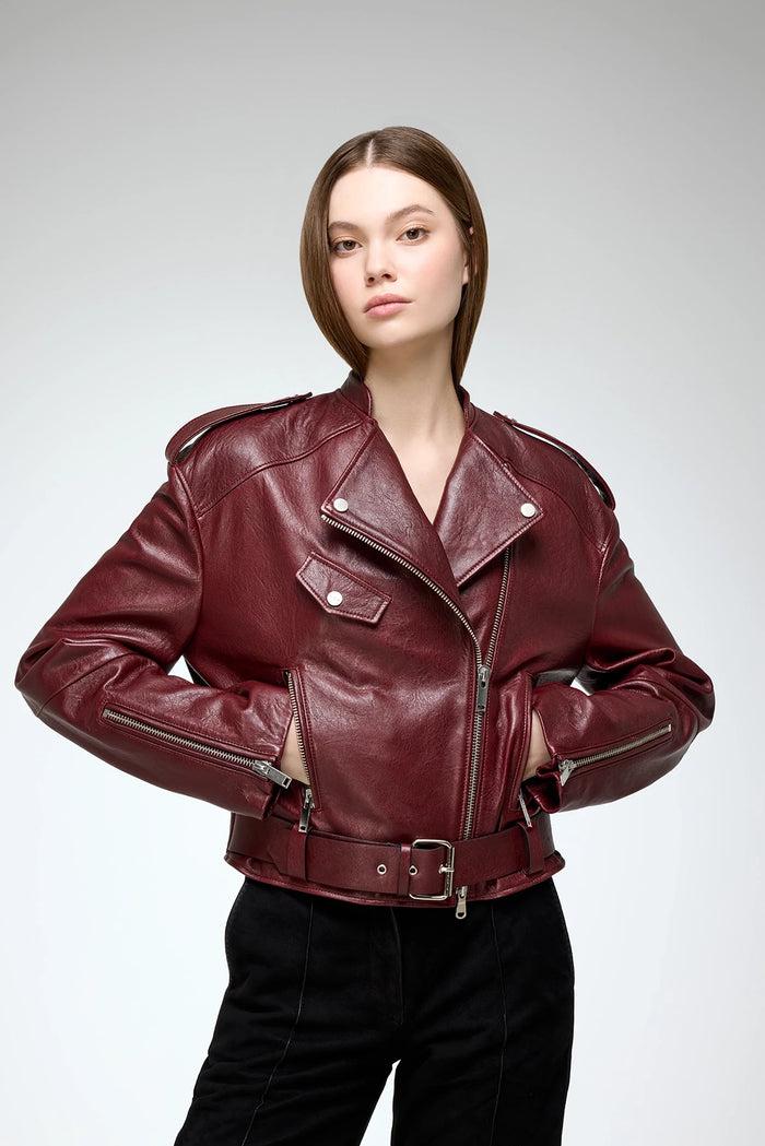 Vespucci By Vsp Ruby - Veste En Cuir Bordeaux