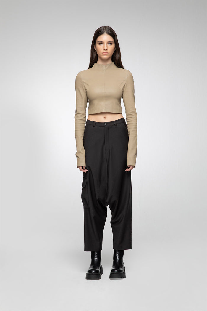 vespucci by vsp Top en Cuir Beige Foncé