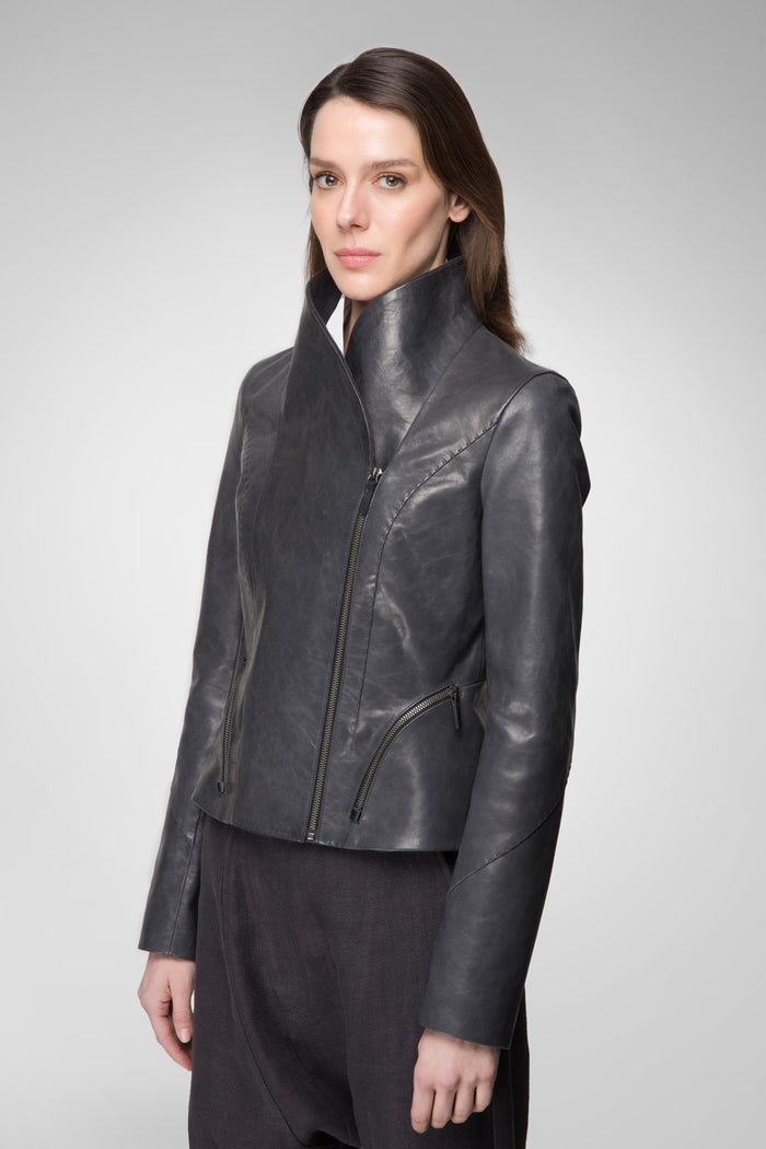 Vespucci By Vsp Veste En Cuir Anthracite