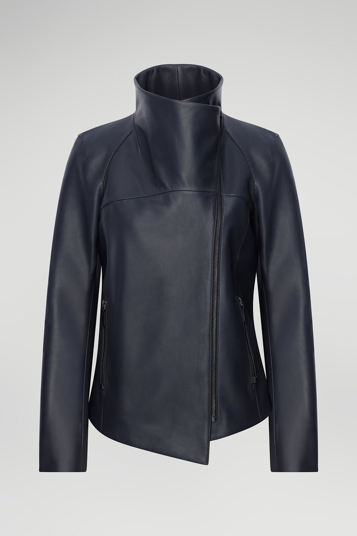 Vespucci By Vsp Veste En Cuir Bleu Gris