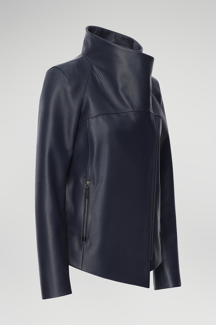 Vespucci By Vsp Veste En Cuir Bleu Gris